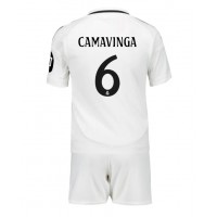 Camisa de Futebol Real Madrid Eduardo Camavinga #6 Equipamento Principal Infantil 2024-25 Manga Curta (+ Calças curtas)